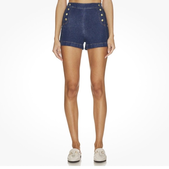 NWOT FRAME Denim High Rise Sailor Snap Front Shorts Dark Wash Size 26 - Picture 1 of 8